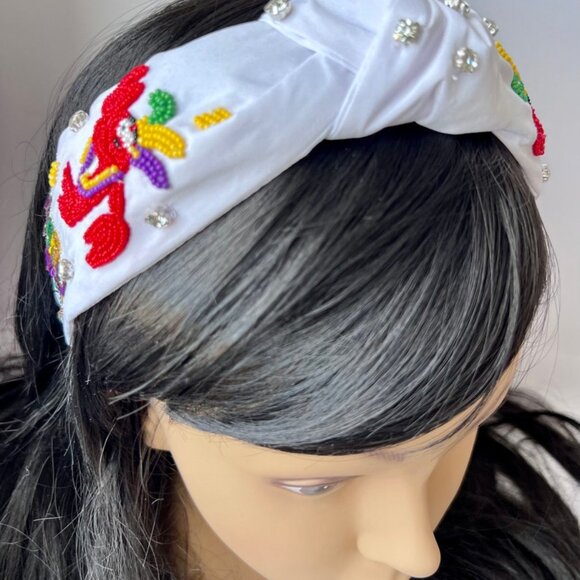 Handmade Bead Knotted Headband Carnival NOLA Let's Go Cray New Orleans Headband - Picture 4 of 7